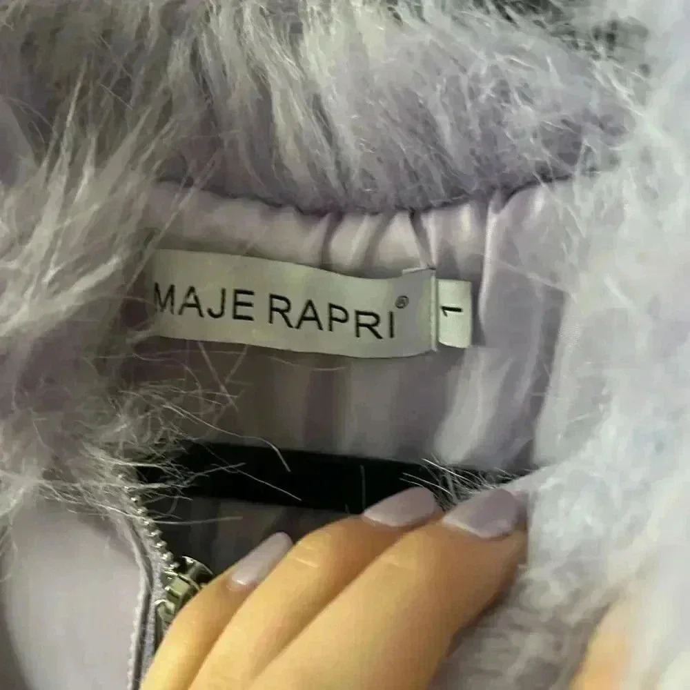 Maje Rapri faux fur lilac jacket  small - Picture 6 of 10